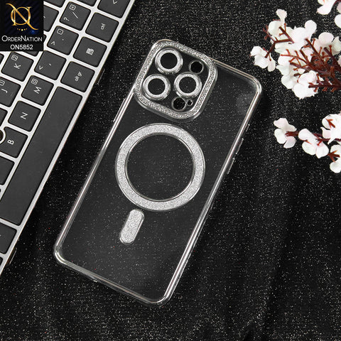 iPhone 16 Pro Max Cover - Silver - New Prime Opulent Luxurious Rhinestones Clear Case With MagSafe And Camera Protection