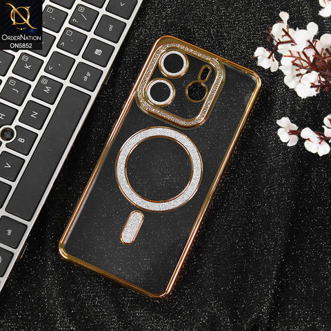 Xiaomi Redmi Note 14 4G Cover - Golden - New Prime Opulent Luxurious Rhinestones Clear Case With MagSafe And Camera Protection