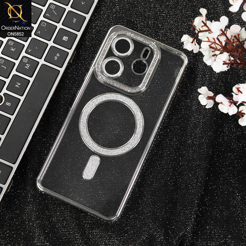 Xiaomi Redmi Note 14 4G Cover - Silver - New Prime Opulent Luxurious Rhinestones Clear Case With MagSafe And Camera Protection