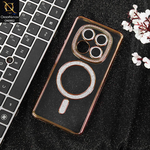 Xiaomi Redmi Note 14 Pro Plus 5G Cover - Golden - New Prime Opulent Luxurious Rhinestones Clear Case With MagSafe And Camera Protection