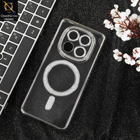 Xiaomi Redmi Note 14 Pro Plus 5G Cover - Silver - New Prime Opulent Luxurious Rhinestones Clear Case With MagSafe And Camera Protection
