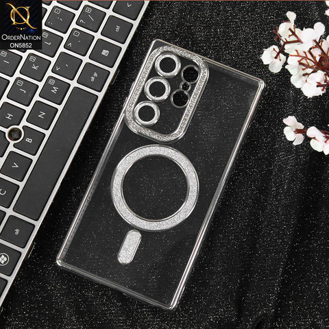 Samsung Galaxy S24 Ultra Cover - Silver - New Prime Opulent Luxurious Rhinestones Clear Case With MagSafe And Camera Protection