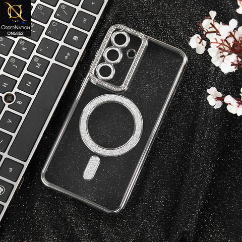 Samsung Galaxy S25 FE Cover - Silver - New Prime Opulent Luxurious Rhinestones Clear Case With MagSafe And Camera Protection