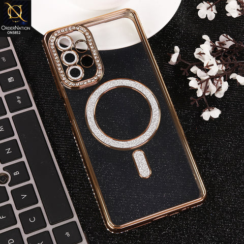 Samsung Galaxy A13 Cover - Golden - New Prime Opulent Luxurious Rhinestones Clear Case With MagSafe And Camera Protection