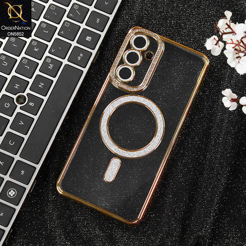Samsung Galaxy A16 5G Cover - Golden - New Prime Opulent Luxurious Rhinestones Clear Case With MagSafe And Camera Protection