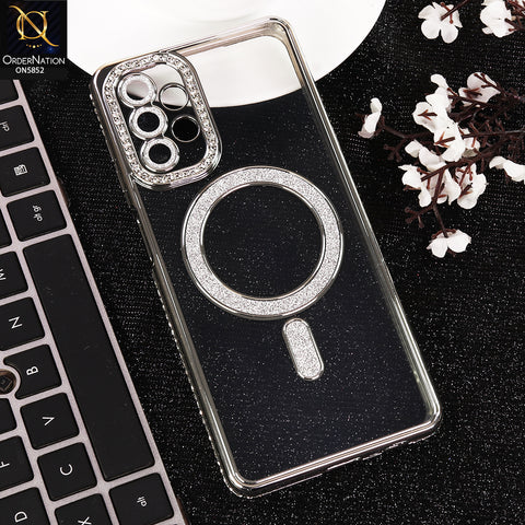 Samsung Galaxy A23 4G Cover - Silver - New Prime Opulent Luxurious Rhinestones Clear Case With MagSafe And Camera Protection