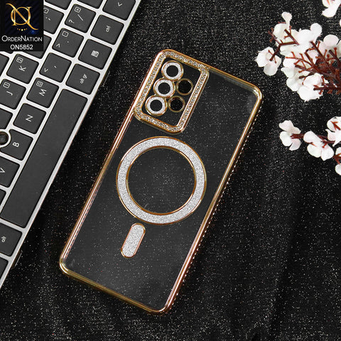 Samsung Galaxy A32 Cover - Golden - New Prime Opulent Luxurious Rhinestones Clear Case With MagSafe And Camera Protection