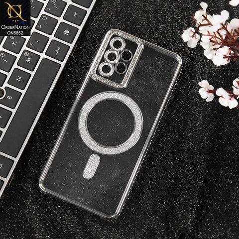 Samsung Galaxy A32 Cover - Silver - New Prime Opulent Luxurious Rhinestones Clear Case With MagSafe And Camera Protection