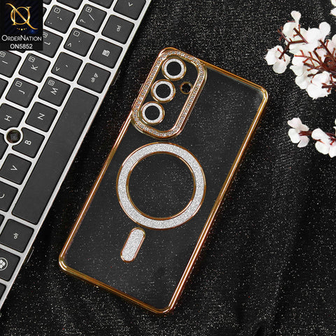 Samsung Galaxy A35 Cover - Golden - New Prime Opulent Luxurious Rhinestones Clear Case With MagSafe And Camera Protection