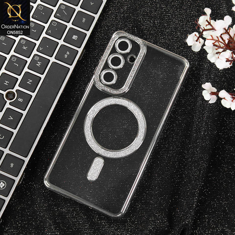 Samsung Galaxy A55 Cover - Silver - New Prime Opulent Luxurious Rhinestones Clear Case With MagSafe And Camera Protection