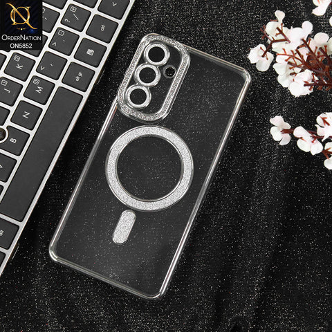 Samsung Galaxy A56 Cover - Silver - New Prime Opulent Luxurious Rhinestones Clear Case With MagSafe And Camera Protection