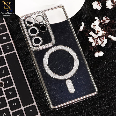 Samsung Galaxy S25 Ultra Cover - Silver - New Prime Opulent Luxurious Rhinestones Clear Case With MagSafe And Camera Protection