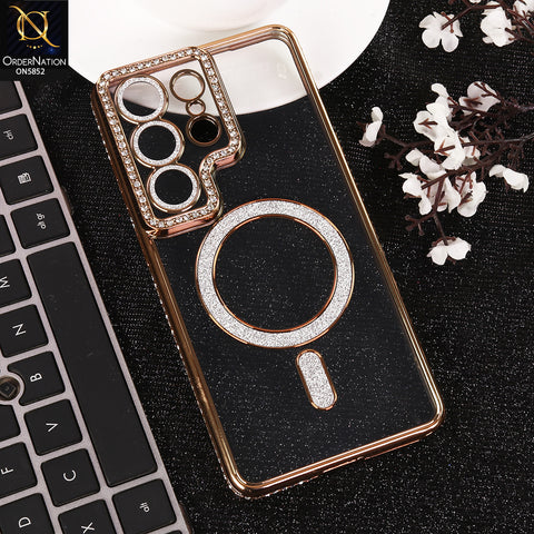 Samsung Galaxy S26 Ultra Cover - Golden - New Prime Opulent Luxurious Rhinestones Clear Case With MagSafe And Camera Protection