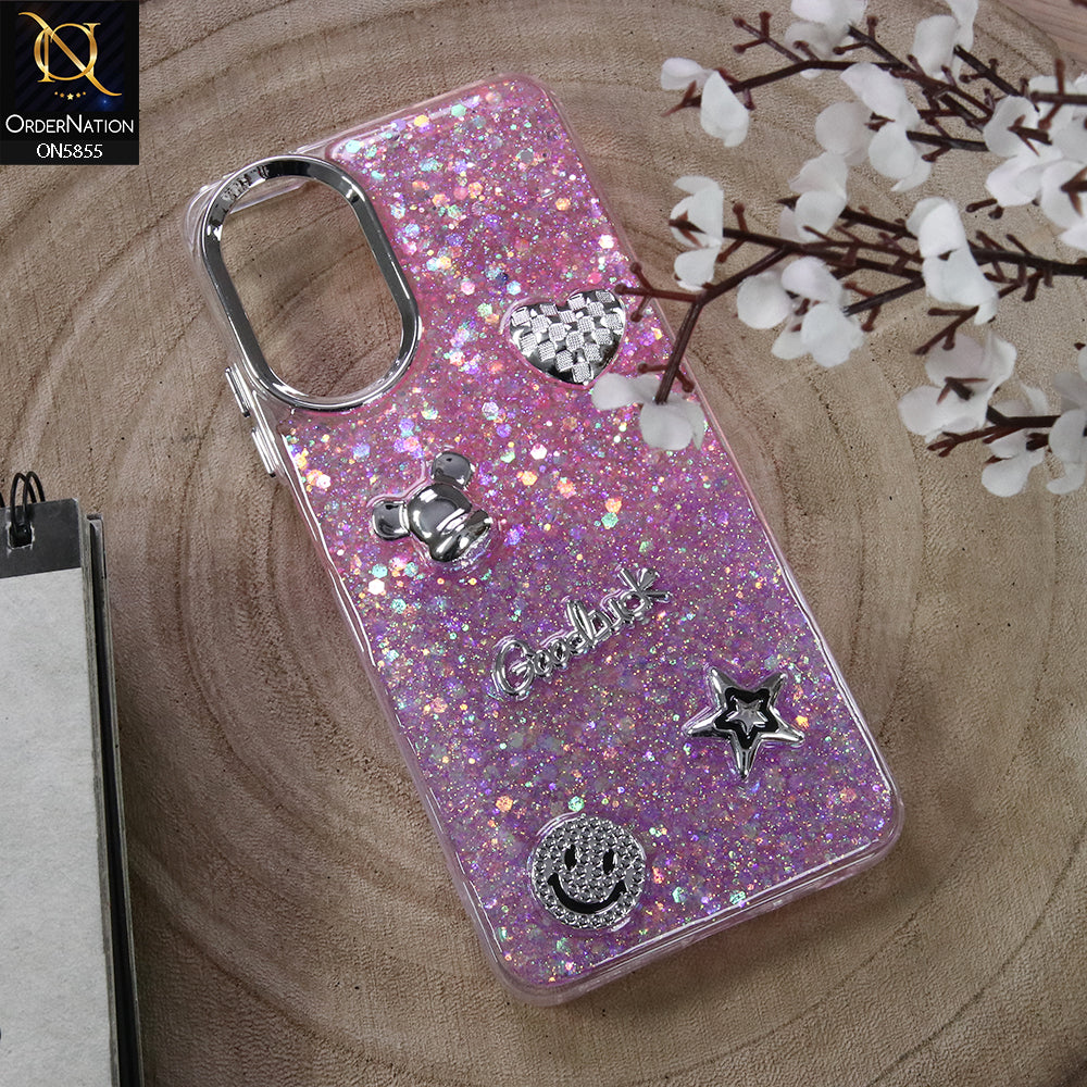 Oppo A38 Cover - Design5 - New Cool 3D Goodluck Trendy Dual Sides Glitter Shiny Case (Glitter Doesn`t Move)