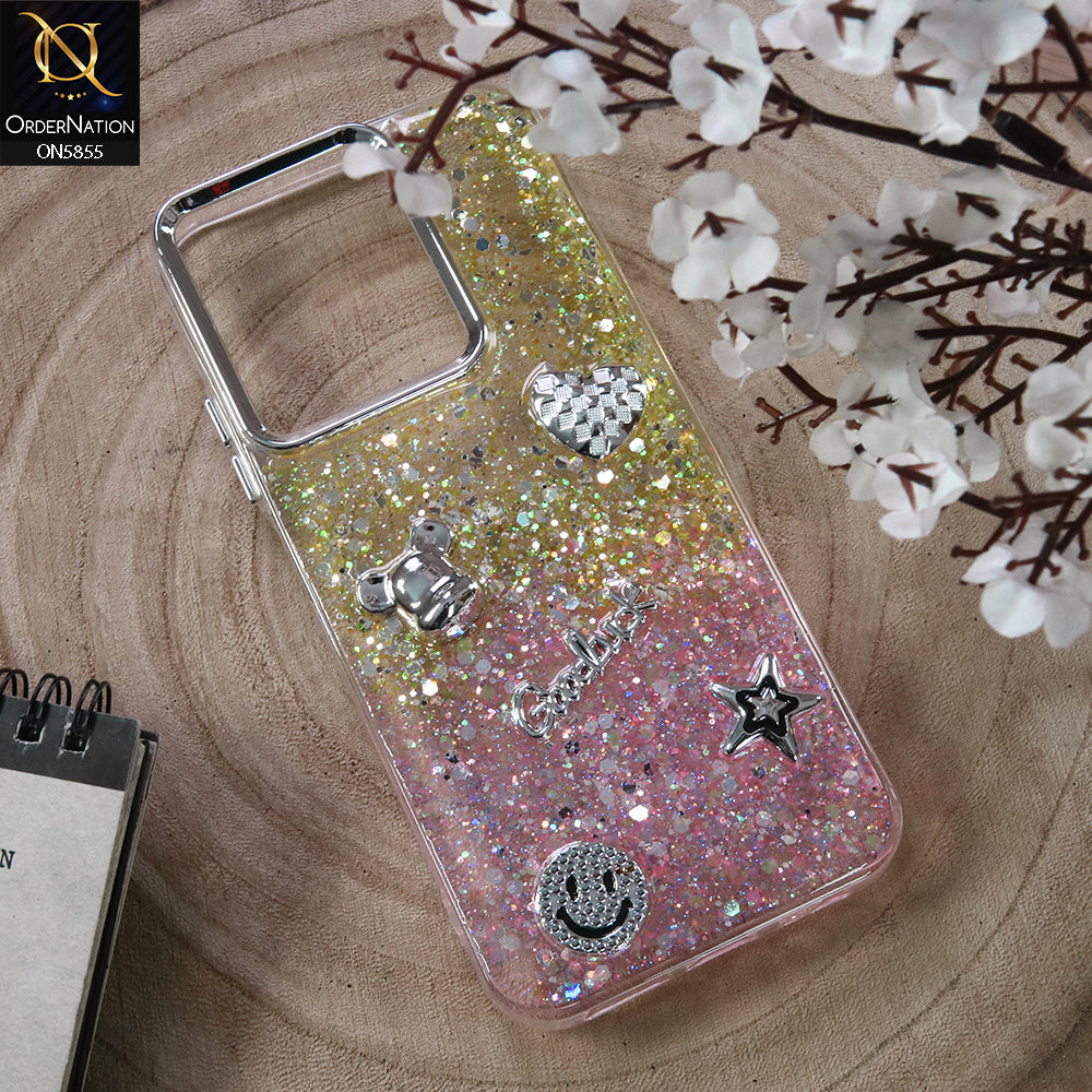 Xiaomi Redmi 15C 4G Cover - Design2 - New Cool 3D Goodluck Trendy Dual Sides Glitter Shiny Case (Glitter Doesn`t Move)