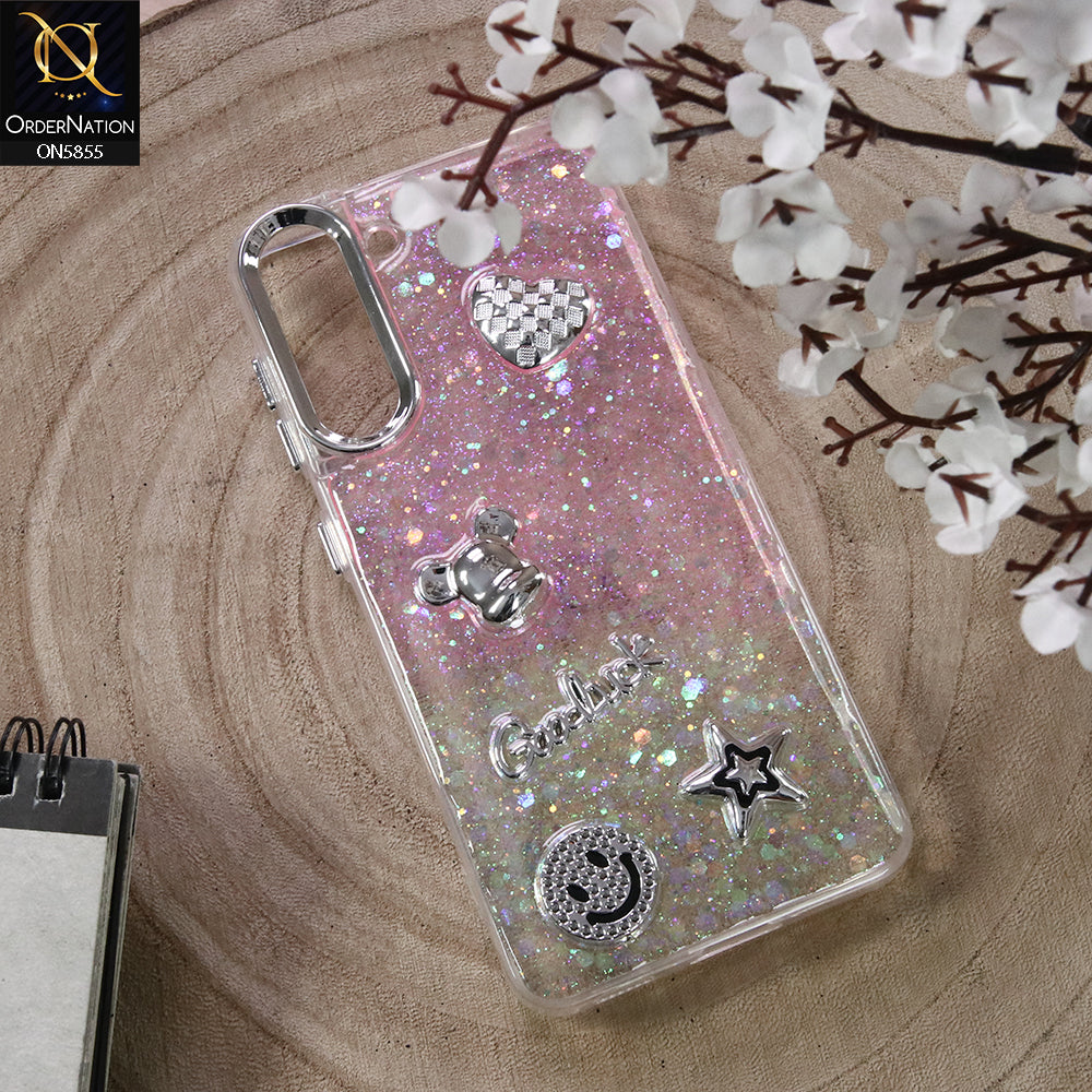 Samsung Galaxy S22 5G Cover - Design6 - New Cool 3D Goodluck Trendy Dual Sides Glitter Shiny Case (Glitter Doesn`t Move)