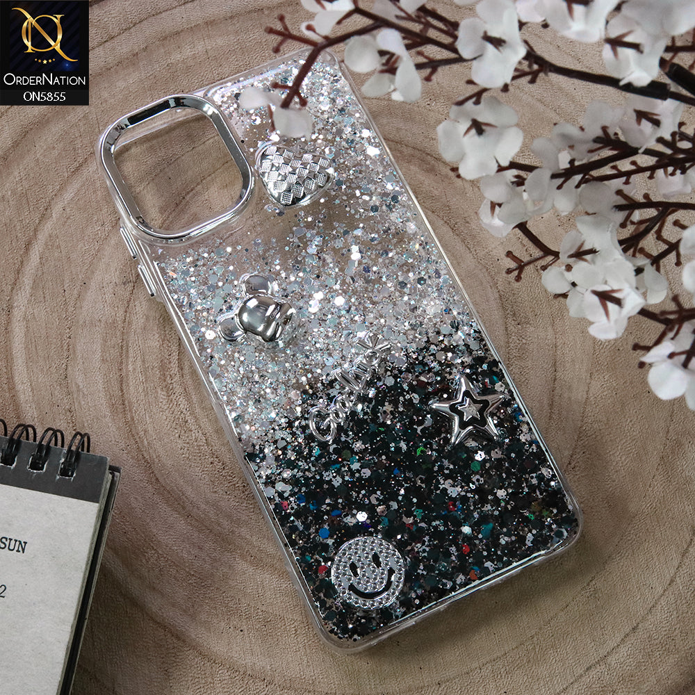 Samsung Galaxy F07 Cover - Design4 - New Cool 3D Goodluck Trendy Dual Sides Glitter Shiny Case (Glitter Doesn`t Move)