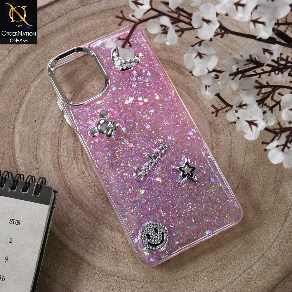 Samsung Galaxy F07 Cover - Design5 - New Cool 3D Goodluck Trendy Dual Sides Glitter Shiny Case (Glitter Doesn`t Move)