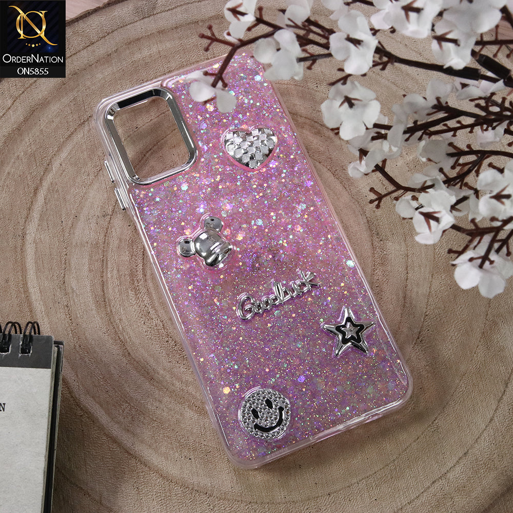 Samsung Galaxy A12 Cover - Design5 - New Cool 3D Goodluck Trendy Dual Sides Glitter Shiny Case (Glitter Doesn`t Move)