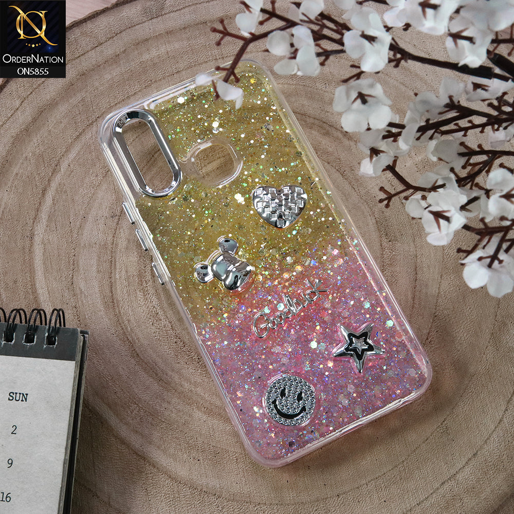Vivo Y11 (2019) Cover - Design2 - New Cool 3D Goodluck Trendy Dual Sides Glitter Shiny Case (Glitter Doesn`t Move)