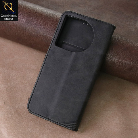 Tecno Camon 30 Cover - Black - Premium Leather Megantic Flip Book Covers With Card Holding Option