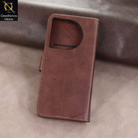 Tecno Camon 30 Cover - Dark brown - Premium Leather Megantic Flip Book Covers With Card Holding Option
