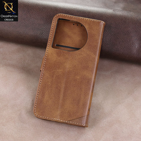 Tecno Camon 30 Cover - Light brown - Premium Leather Megantic Flip Book Covers With Card Holding Option