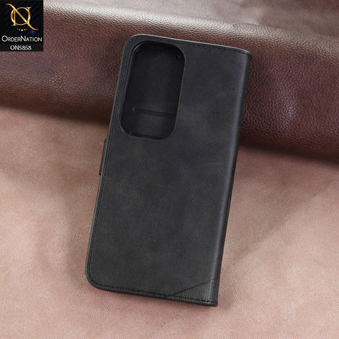 Infinix Hot 50 Pro Cover - Black - Premium Leather Megantic Flip Book Covers With Card Holding Option