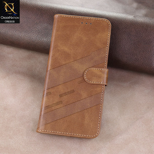 Tecno Camon 30 Cover - Light brown - Premium Leather Megantic Flip Book Covers With Card Holding Option