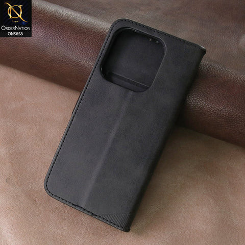 Xiaomi Redmi Note 14 4G Cover - Black - Premium Leather Megantic Flip Book Covers With Card Holding Option