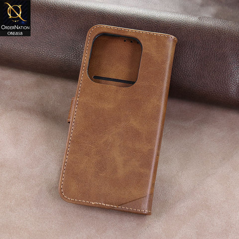 Xiaomi Redmi Note 14 4G Cover - Light brown - Premium Leather Megantic Flip Book Covers With Card Holding Option