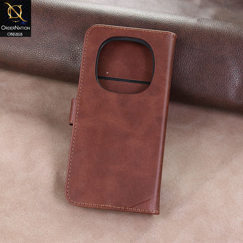 Xiaomi Redmi Note 14 Pro 4G Cover - Dark brown - Premium Leather Megantic Flip Book Covers With Card Holding Option