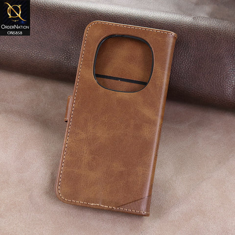 Xiaomi Redmi Note 14 Pro 4G Cover - Light brown - Premium Leather Megantic Flip Book Covers With Card Holding Option