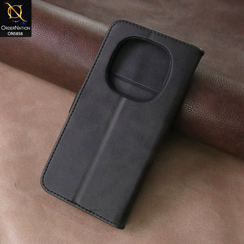 Xiaomi Redmi Note 14 Pro 4G Cover - Black - Premium Leather Megantic Flip Book Covers With Card Holding Option