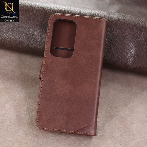 Vivo Y29 5G Cover - Dark brown - Premium Leather Megantic Flip Book Covers With Card Holding Option