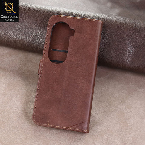 Vivo V40e Cover - Dark brown - Premium Leather Megantic Flip Book Covers With Card Holding Option