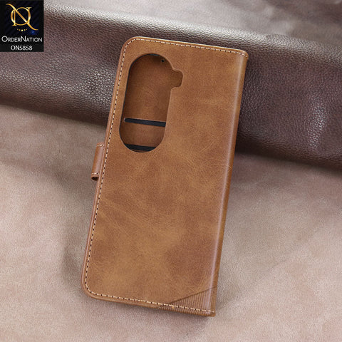 Vivo V40e Cover - Light brown - Premium Leather Megantic Flip Book Covers With Card Holding Option