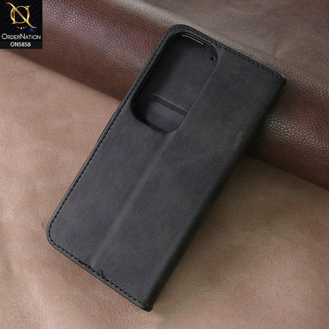 Vivo Y29 5G Cover - Black - Premium Leather Megantic Flip Book Covers With Card Holding Option