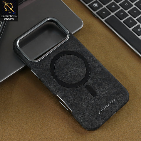 iPhone 17 Pro Max - Black - New Luxury Matte Leather Rimbmax Magnetic MagSafe Wireless Charging Soft Case
