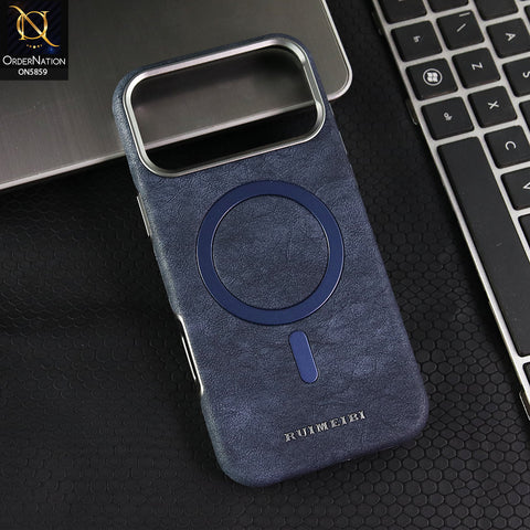 iPhone 17 Pro Max Cover - Blue - New Luxury Matte Leather Rimbmax Magnetic MagSafe Wireless Charging Soft Case