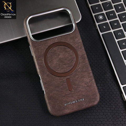 iPhone 17 Pro Max Cover - Dark Brown - New Luxury Matte Leather Rimbmax Magnetic MagSafe Wireless Charging Soft Case