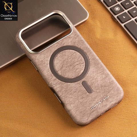 iPhone 17 Pro Max Cover -  Gray - New Luxury Matte Leather RIMBMAX Magnetic Wireless Charging Soft Case