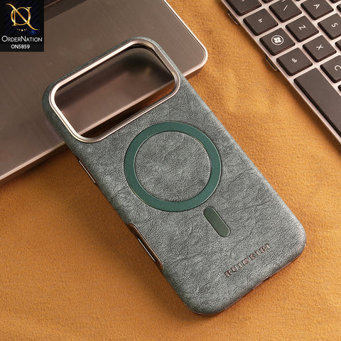 iPhone 17 Pro Max Cover -  Green - New Luxury Matte Leather RIMBMAX Magnetic Wireless Charging Soft Case