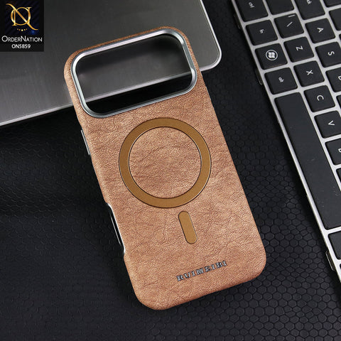 iPhone 17 Pro Max Cover - Light Brown - New Luxury Matte Leather  Rimbmax Magnetic MagSafe Wireless Charging Soft Case