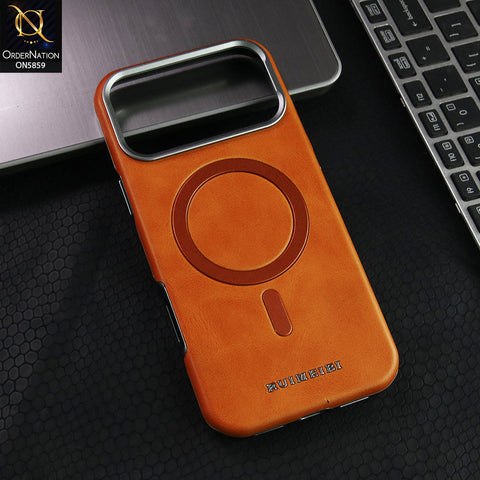 iPhone 17 Pro Max Cover - Orange -  New Luxury Matte Leather Rimbmax Magnetic MagSafe Wireless Charging Soft Case