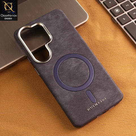 Samsung Galaxy S25 Ultra Cover -  Blue - New Luxury Matte Leather RIMBMAX Magnetic Wireless Charging Soft Case