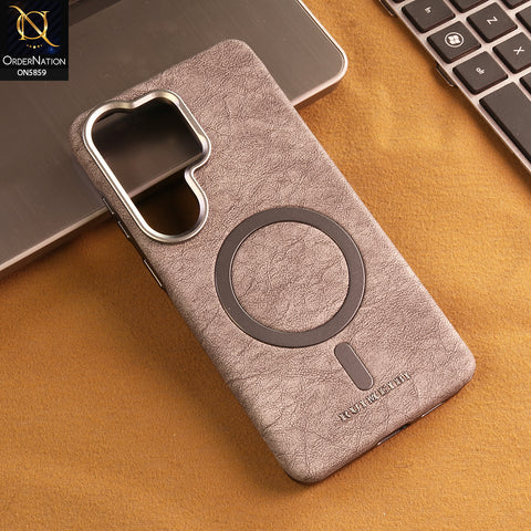 Samsung Galaxy S25 Ultra Cover -  Gray - New Luxury Matte Leather RIMBMAX Magnetic Wireless Charging Soft Case