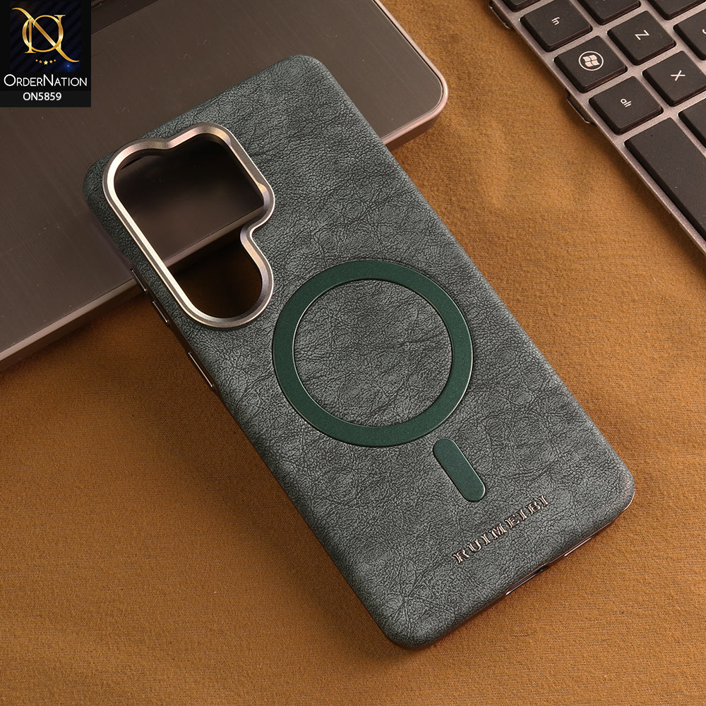 Samsung Galaxy S26 Ultra Cover -  Green - New Luxury Matte Leather RIMBMAX Magnetic Wireless Charging Soft Case