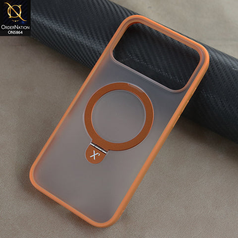 iPhone 17 Pro Max Cover - Orange - New X-LEVEL - Magnet Pithy Stone - Soft Bordered Case With Metal Kick stand And Camera protection