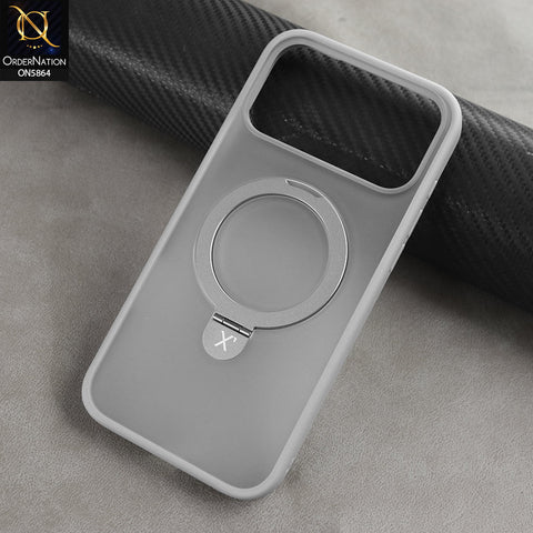 iPhone 17 Pro Max Cover - Silver - New X-LEVEL - Magnet Pithy Stone - Soft Bordered Case With Metal Kick stand And Camera protection